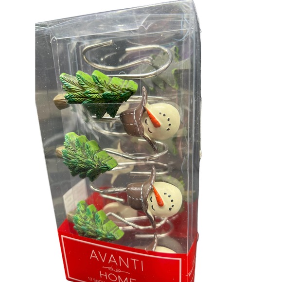 Avanti Home Christmas Shower Curtain Hook Set of 12 Snowmen & Trees - NIB - Picture 2 of 3